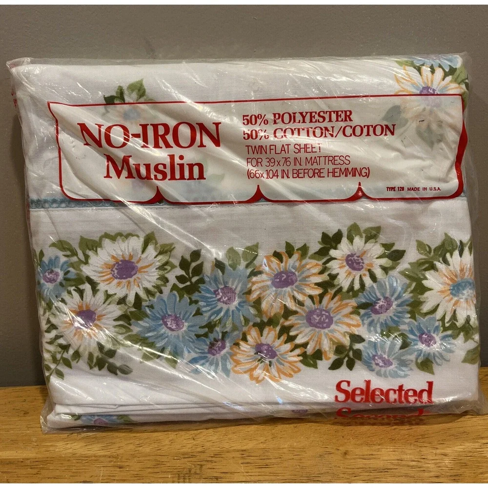 Vintage Selected Seconds Daisies Twin‎ Flat Sheet Floral Design New Old Stock
